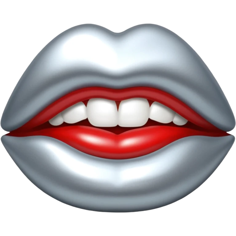 Chrome silver lips emoji, glossy metallic texture, iOS emoji style, smooth reflections, bold but minimal design, centered emoji