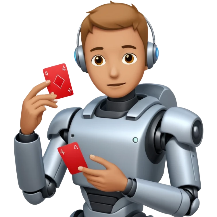 A guy in a robotic suit bluffing about his cards emoji