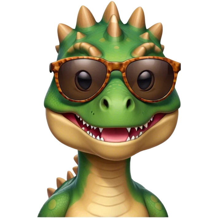 face of a dinosaur with cool sunglasses on emoji