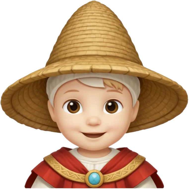 ancient roman baby conical hat, white, half body emoji