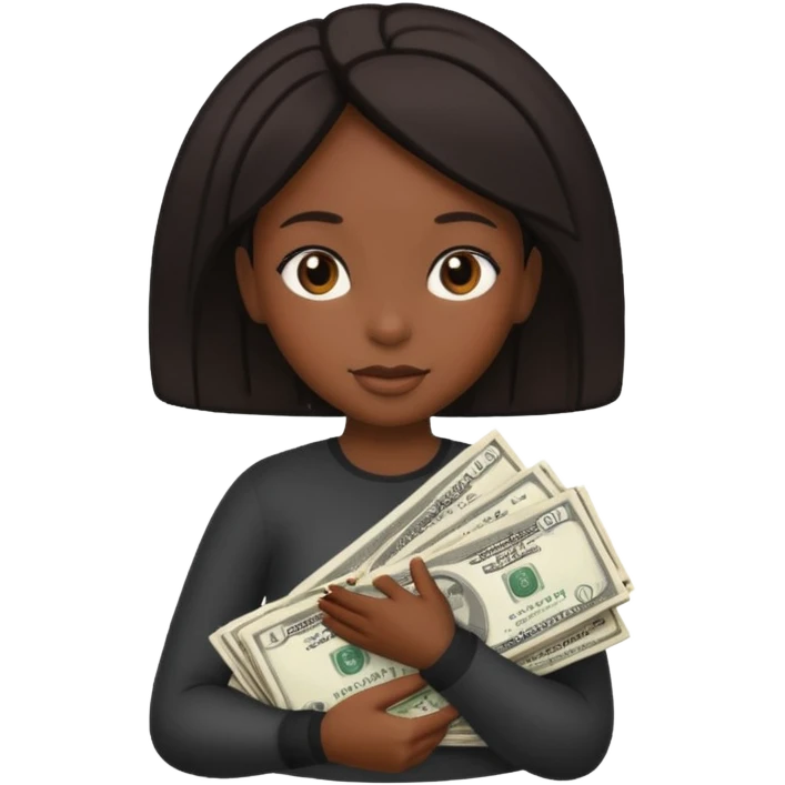 Baddie Black girl holding a stack of money emoji