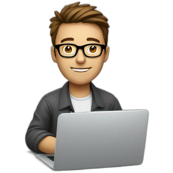 an SEO/tech guy with specs working on his laptop emoji