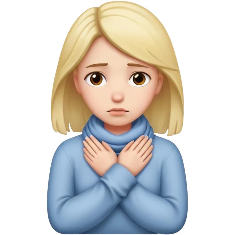 girl with her hands wrapped around her neck looking sad emoji