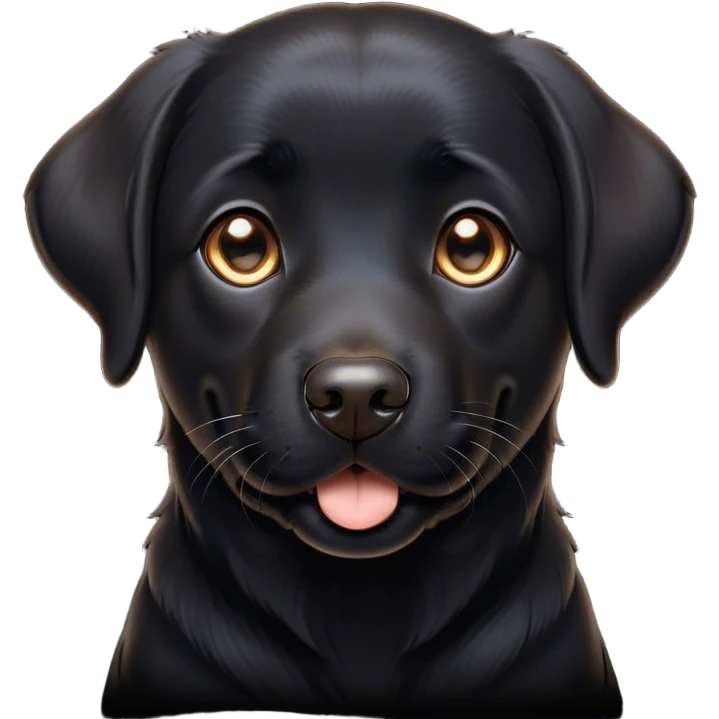 Cinematic Cute Black Labrador Portrait Emoji, Head tilted playfully and inquisitively, featuring a glossy black Fur with a healthy sheen, round, sparkling brown eyes filled with curiosity, Simplified yet irresistibly adorable features, highly detailed, glowing with a warm, friendly glow, high shine, affectionate and spirited, stylized with a touch of whimsy, bright and endearing, soft glowing outline, capturing the essence of a mischievous yet loving companion, so playful it feels like it could dash out of the screen and into your arms! emoji