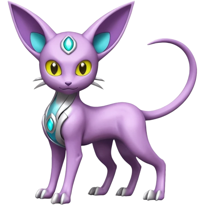 Mechanical Miraidon-Espeon-Mewtwo-Fakémon-hybrid-creature (full body)  with yellow eyes and cyan markings emoji