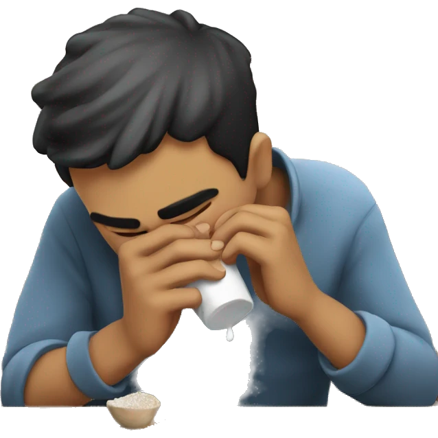 Guy smelling salt on table edge emoji