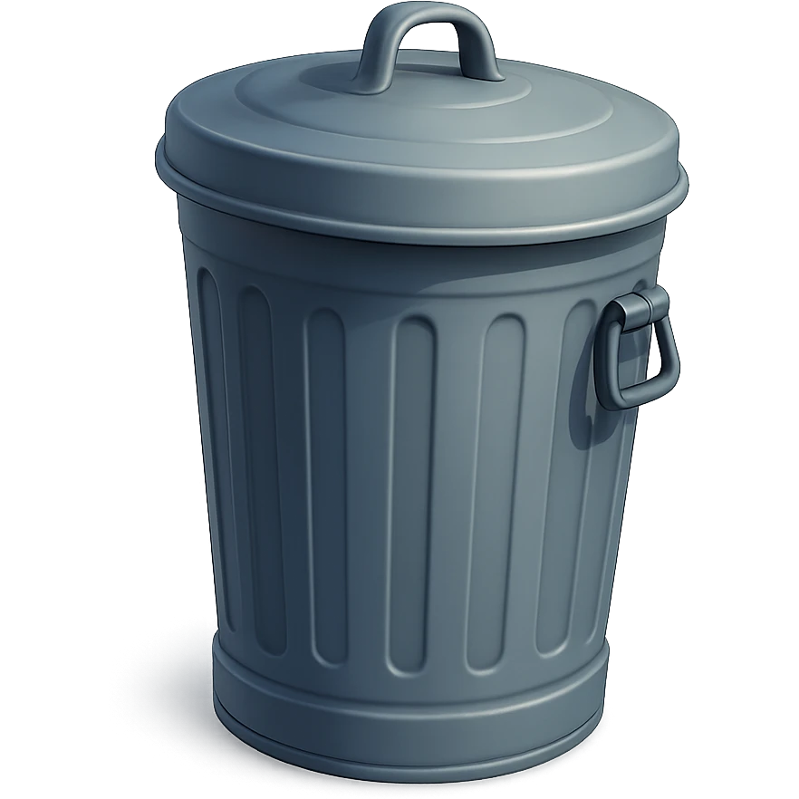 Draw a Pixar-style trash can. The view should be at a 70 degree angle from the ground. Do not use face, eye, and mouth. emoji