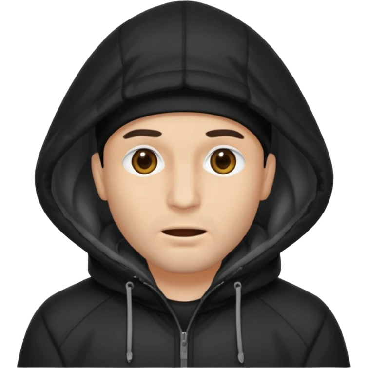fait un homme noir avec une cagoule noir qui couvre sa tête, ses mains doivent être sur sa bouche comme si il se la cachait  emoji