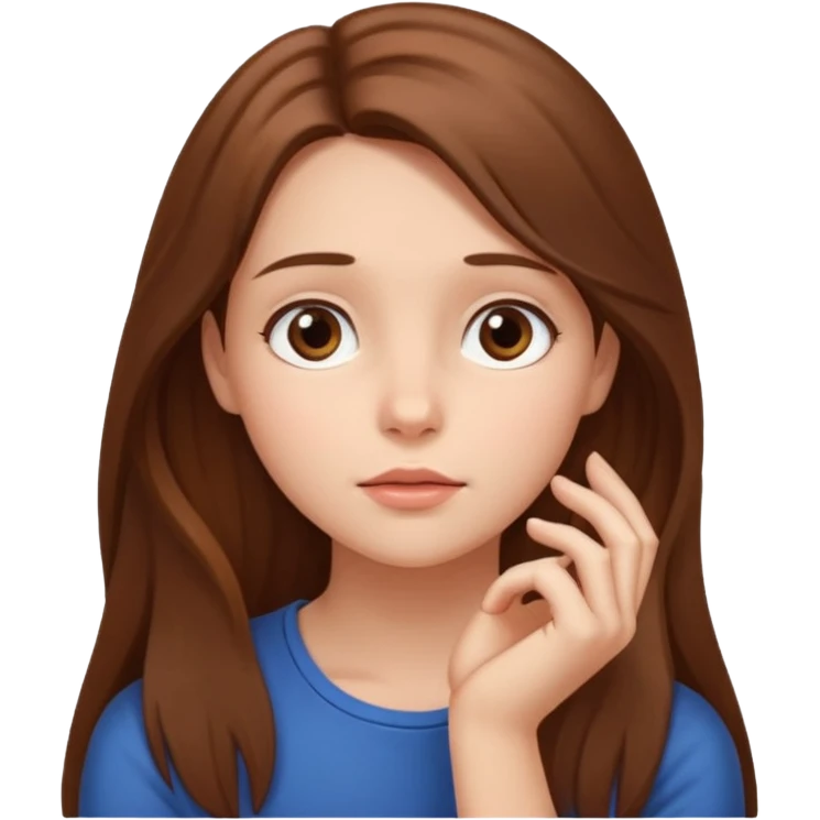 a thoughtful girl looks up and holds her hand under her chin emoji
