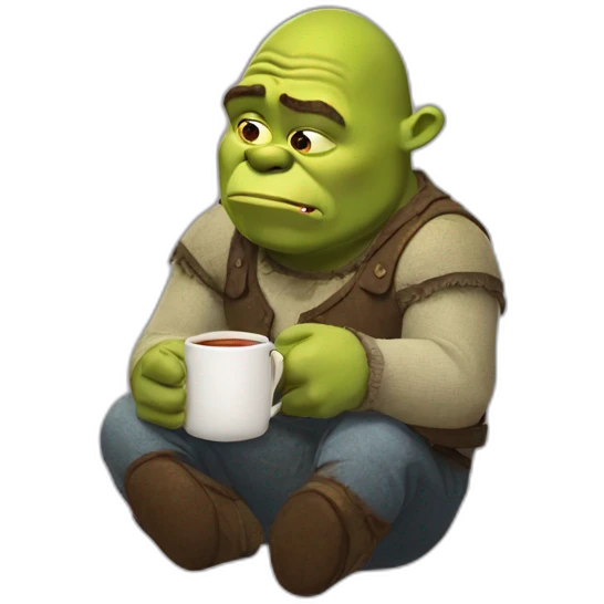 depressed shrek crying in a corner while drinking tea emoji