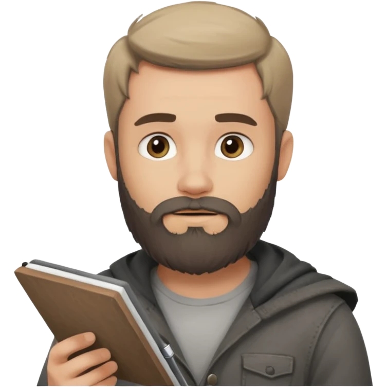 Bearded man  drawing boy character with charcoal in sketchbook emoji