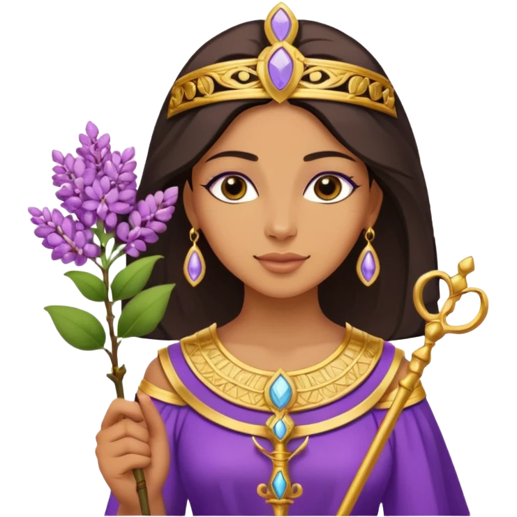 woman, Egypt, lilac flower, scepter emoji