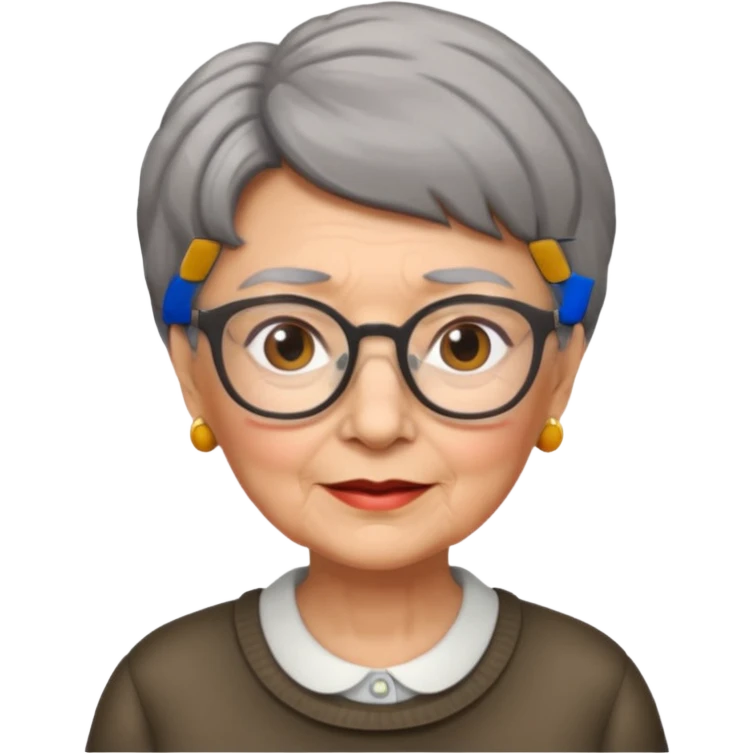 grandma, short gray and brown  hair and glasses emoji