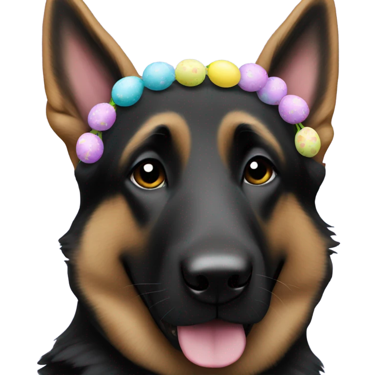 All black German shepherd with Easter headband emoji
