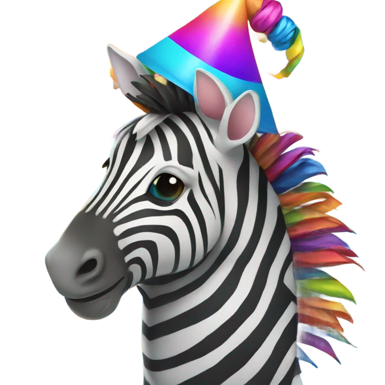 Rainbow zebra with party hat emoji