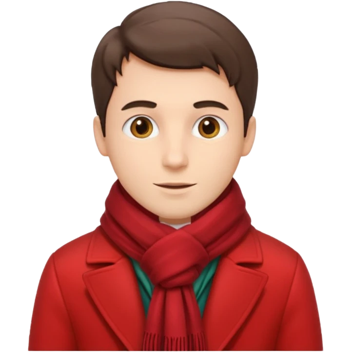 Man in red coat, scarf emoji