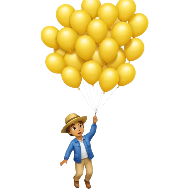 человек зацепился о шарики желтого цвета и летит вверх emoji