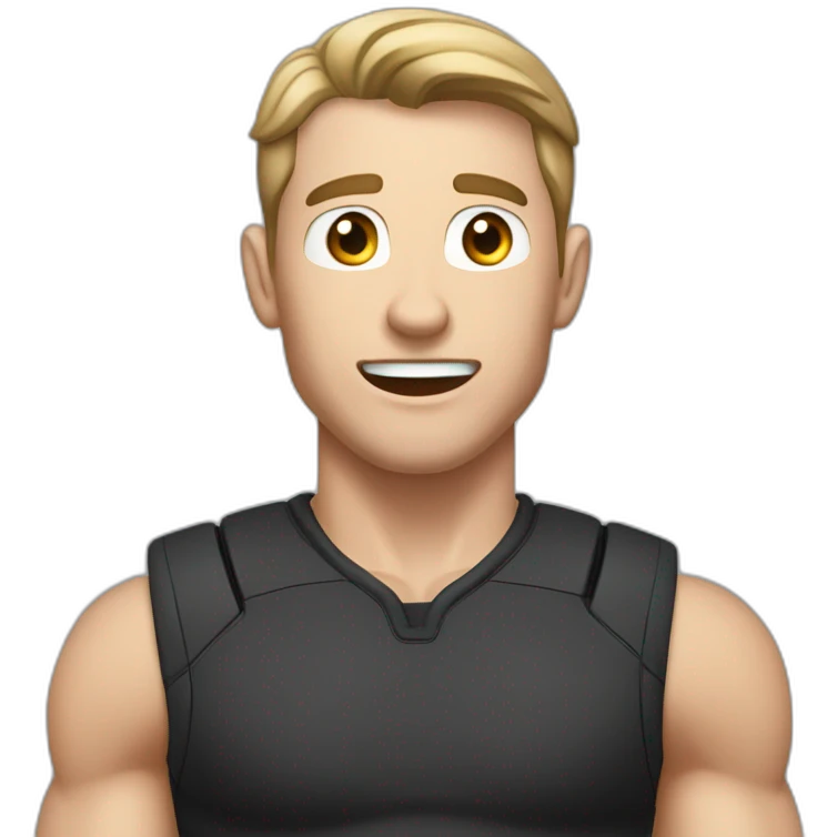 amazed Open with surprise mouth Pale skinned Fit Man With the biceps and dark brown hair in black shirt, gray sports shorts and white Sneakers emoji