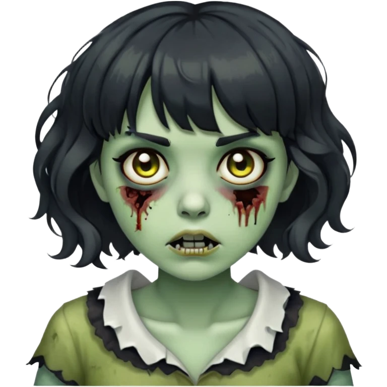 zombie girl with short wavy hair and black bangs, greenish skin emoji