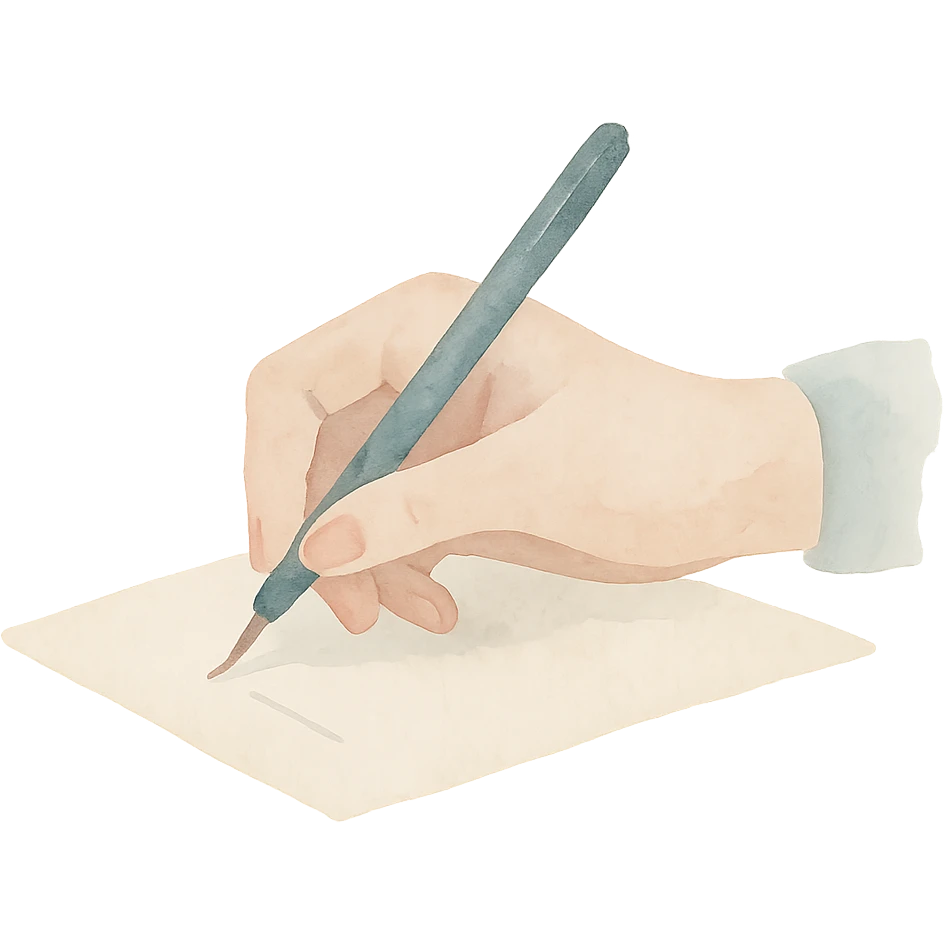 a hand holding a pen writing on paper, clear and detailed illustration style emoji