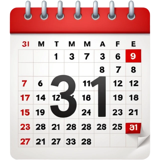 calendar with number 31, white page and red top emoji