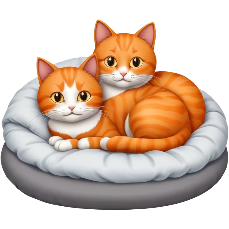 two cats in bed together. one orange cat and one grey cat emoji