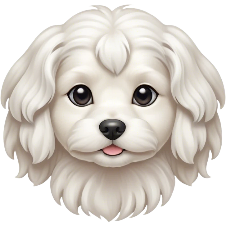 Cinematic Noble Wavy-Haired Maltese Dog Portrait Emoji, Poised and regal, with a delicate, compact build and a pristine, wavy-haired white coat that cascades in gentle curls, deep-set soulful dark eyes, Simplified yet sharp and sophisticated features, highly detailed, glowing with a soft, dignified glow, high shine, intelligent and gentle, stylized with an air of refinement, focused and attentive, soft glowing outline, capturing the essence of a watchful and graceful companion, so majestic it feels as though it could prance out of the screen with effortless authority! emoji
