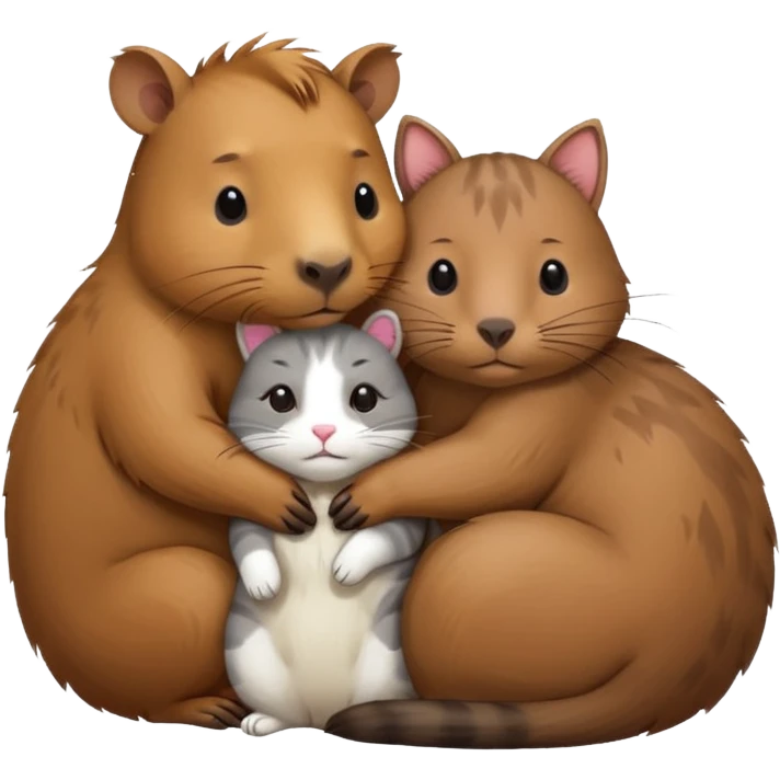 capybara and a cat cudding with each other emoji