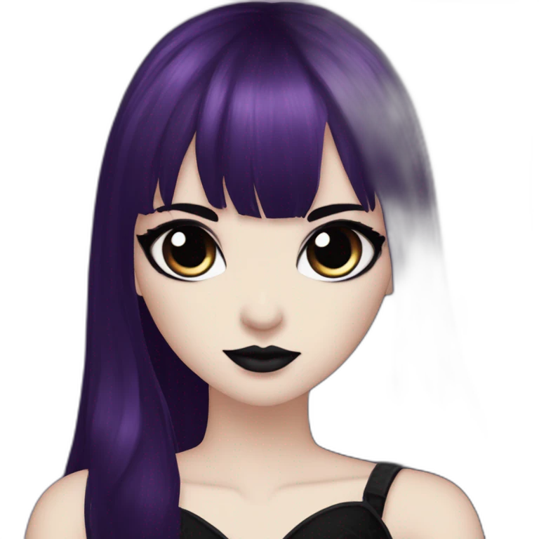 Elissabat-with-bangs-long-hair-dark-purple-and-black-vampire-goth-makeup-pinkeyes-romanticgothcloses emoji