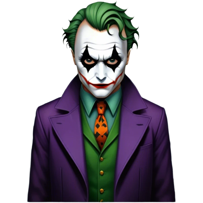 Thriller movie icon: A close-up collage with eerie, dramatic elements. Include the Joker, Hannibal Lecter, and a dark, moody Gotham City skyline in the background. The characters should look intense and shadowed, creating a tense atmosphere. Transparent background. emoji