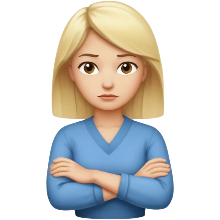 Blonde woman with arms crossed in disapproval emoji
