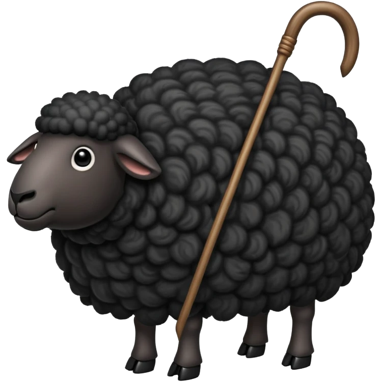 Black sheep with shepherds crook emoji