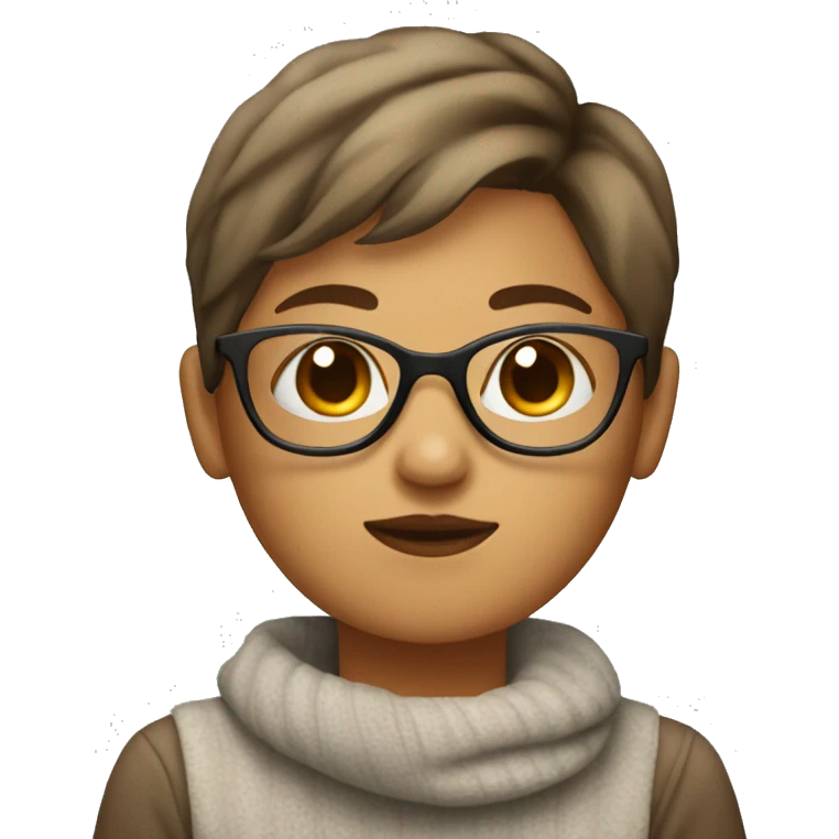 Girl with short hair wearing glasses whole body with coffee on her hand emoji