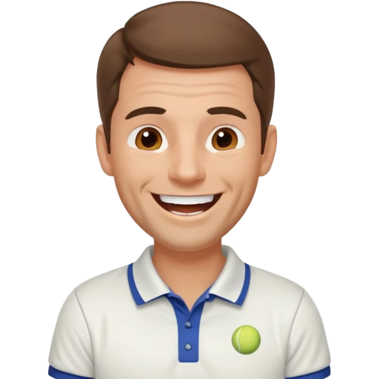 Profesor de tenis masculino sin barba con pelo marrón riendose emoji