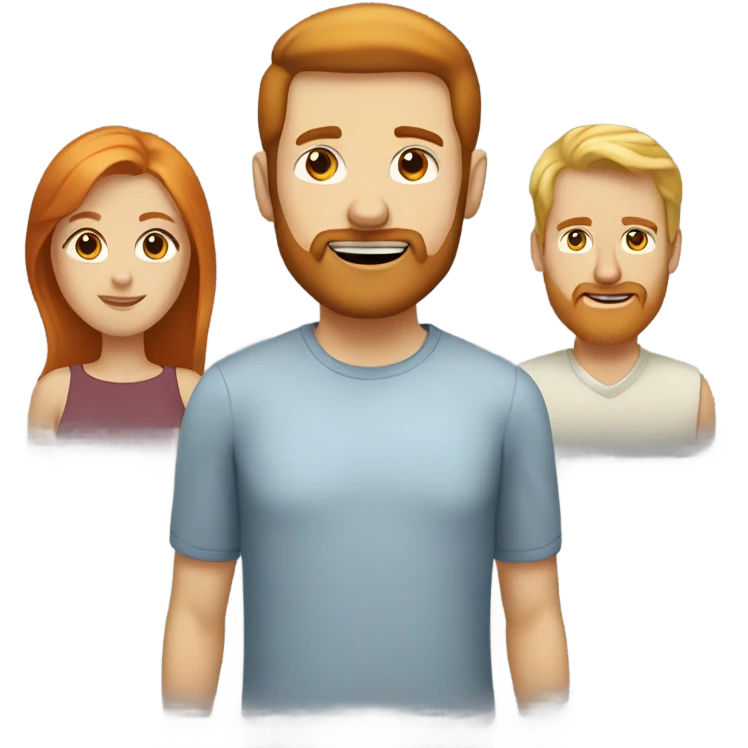 One Blonde woman, a redhead woman and one man with brown and a short beard emoji