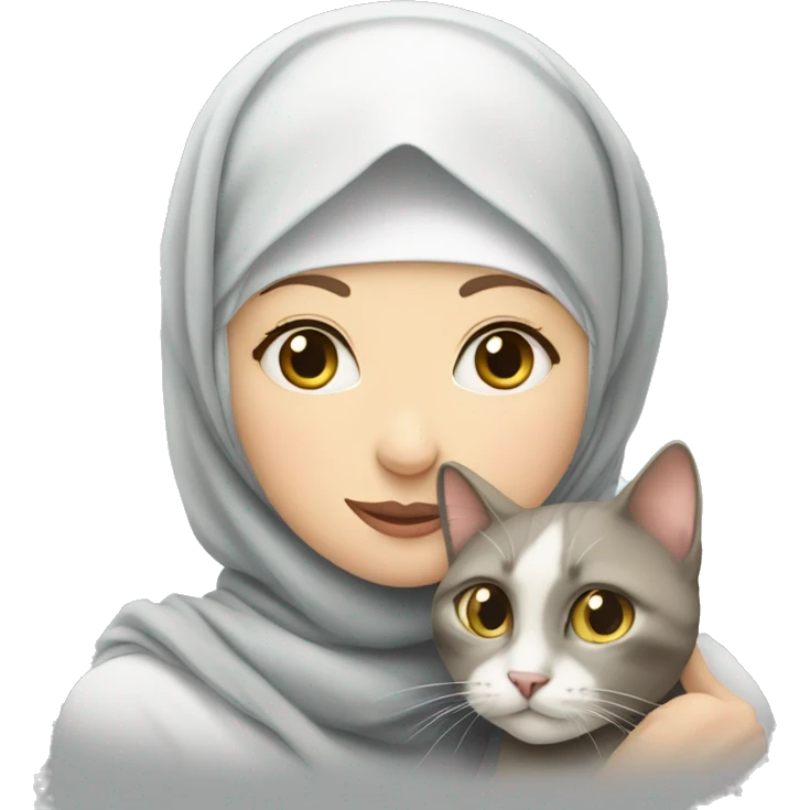 pretty white skin woman with hijab hugging a cat emoji