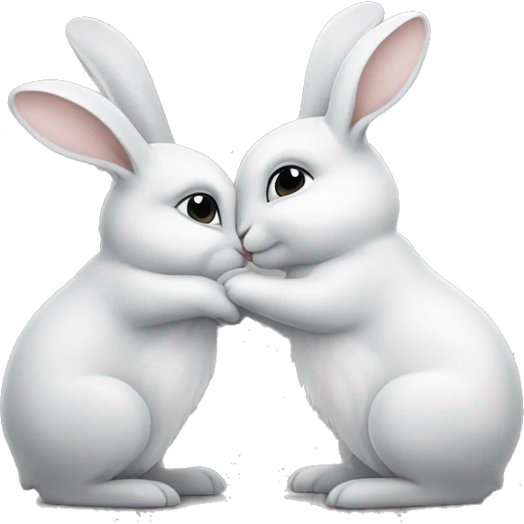 White and grey rabbits kissing  emoji