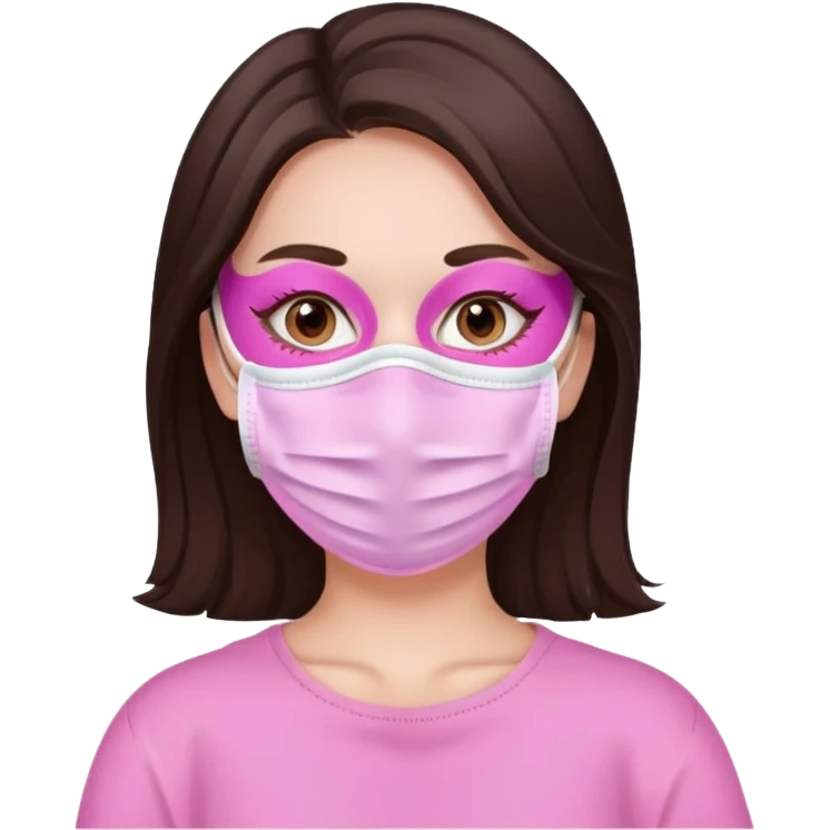 brunette girl with a pink face mask emoji