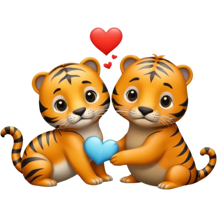 tiger and a little grey sea lion in love emoji