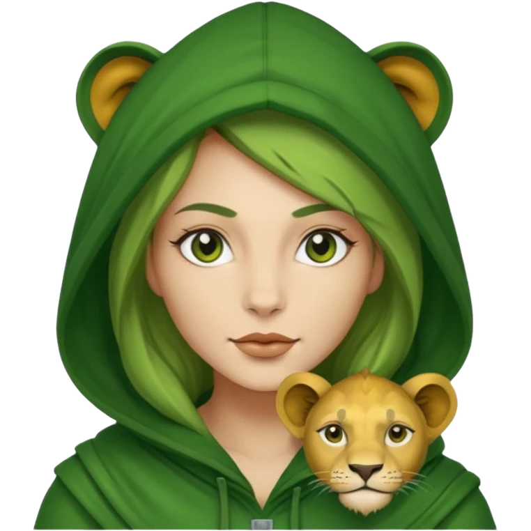 green Hooded lion woman emoji