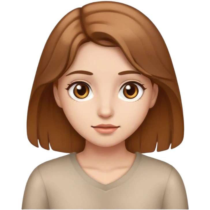 The girl has brown eyes, light brown hair, and fair skin emoji