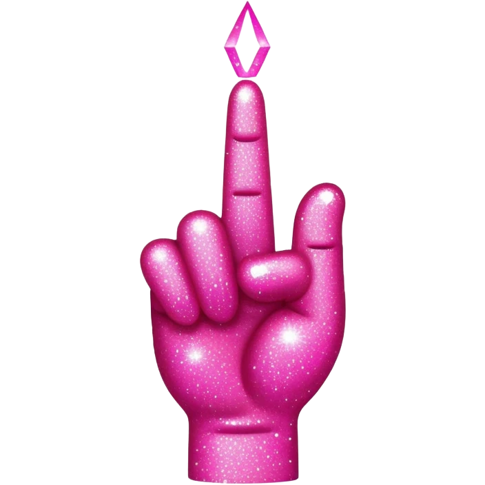 Bright pink sparkly middle finger emoji