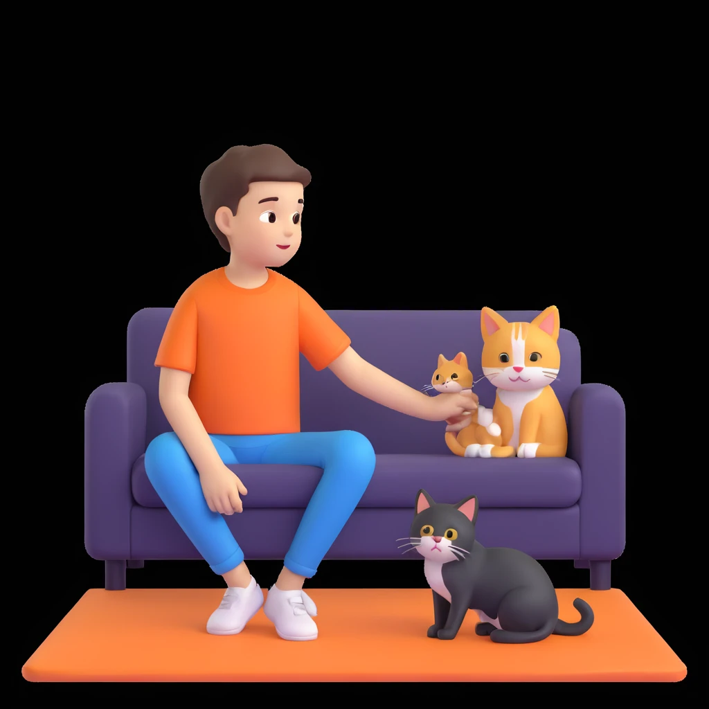 boy and cat pet, living room background emoji