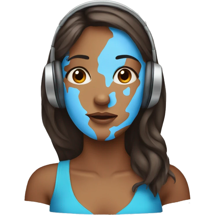 woman with headphones brunette wih left eye brown and right eye bue emoji