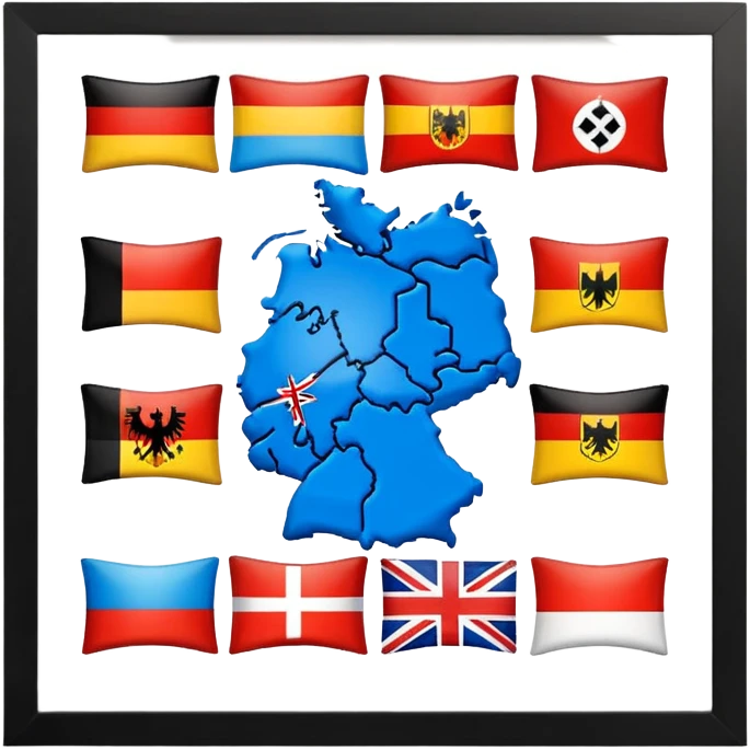 Germania divisa con bandiera L: US sud-ovest (Monaco, Francoforte), UK nord-ovest (Amburgo, Colonia), URSS est (Berlino Est, Dresda), France sud-ovest (Stoccarda, Friburgo) emoji