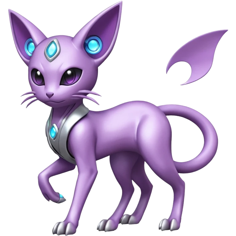 Mechanical Miraidon-Espeon-Mewtwo-Fakémon-hybrid-creature (full body) with glowing eyes  emoji