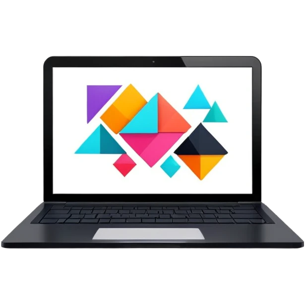 framed digital laptop artwork with abstract vector shapes inside emoji