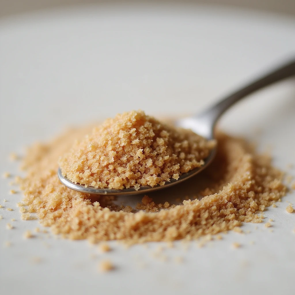 a spoonful of brown sugar, realistic style, focus on the texture of the sugar crystals, neutral background emoji