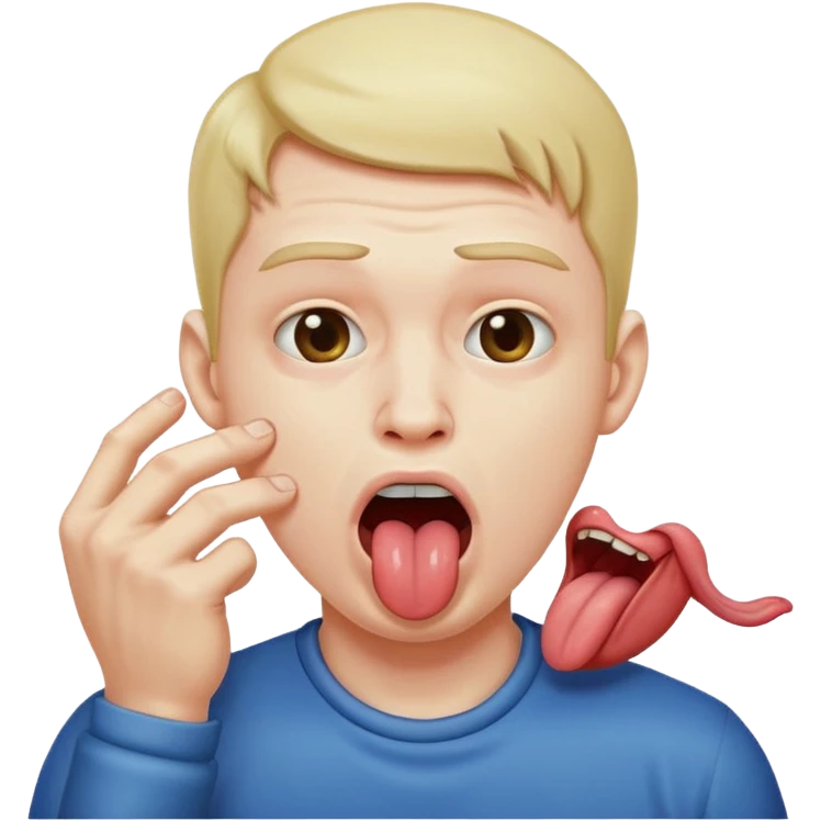 A man choking himself with tongue out emoji