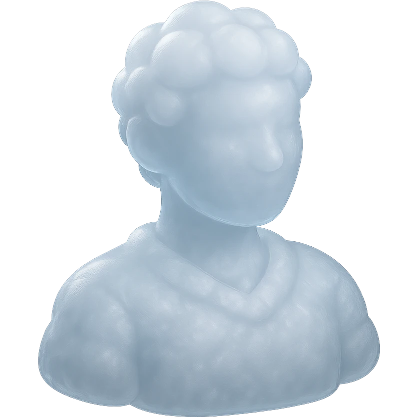 A person from the shoulders up, entirely composed of fluffy white convex clouds emoji